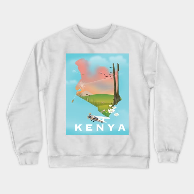 Beautiful Kenya map travel poster Crewneck Sweatshirt by nickemporium1